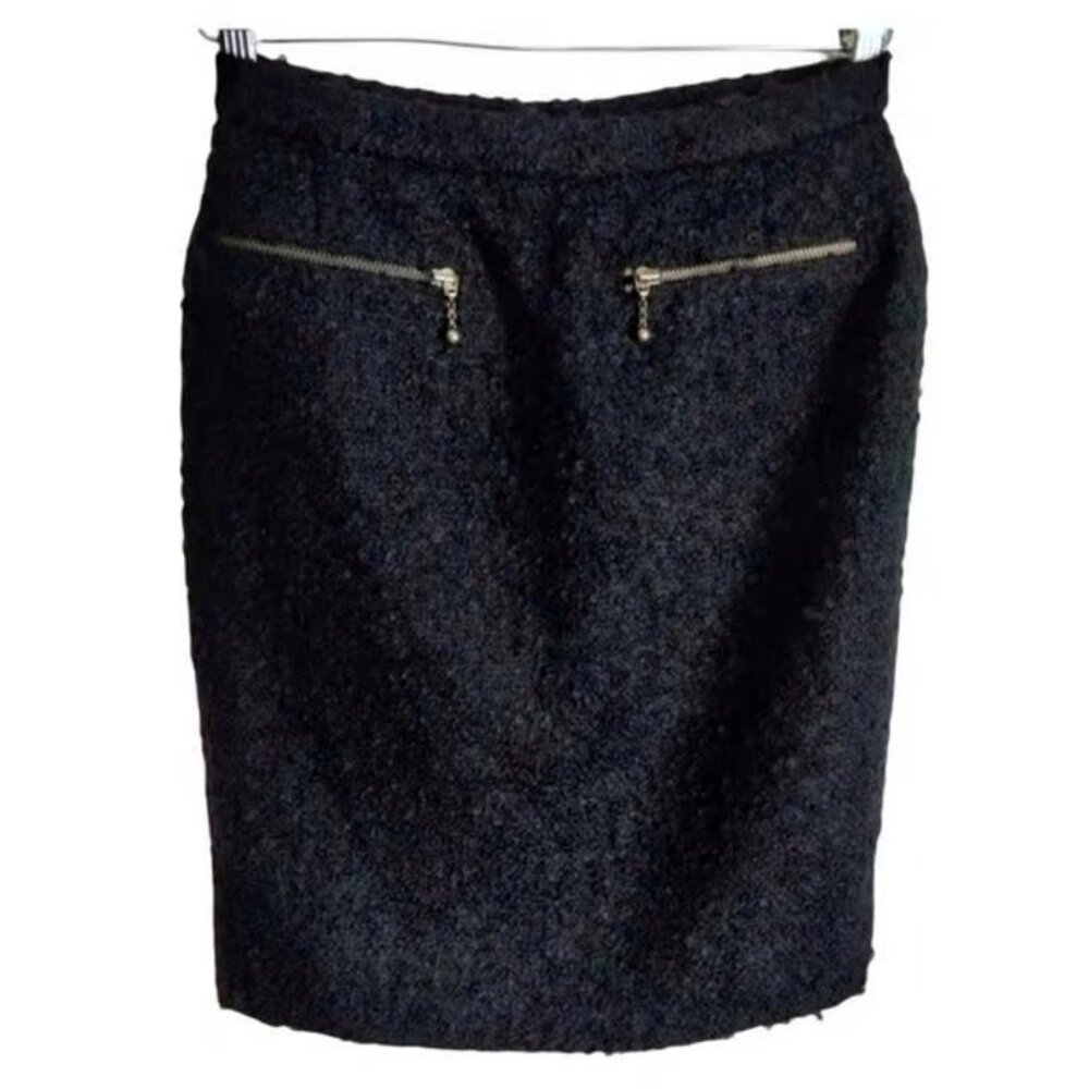 Black boucle Mini pencil skirt zippers Eurochic sz.S